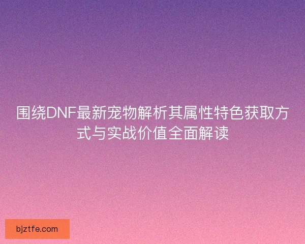 围绕DNF最新宠物解析其属性特色获取方式与实战价值全面解读